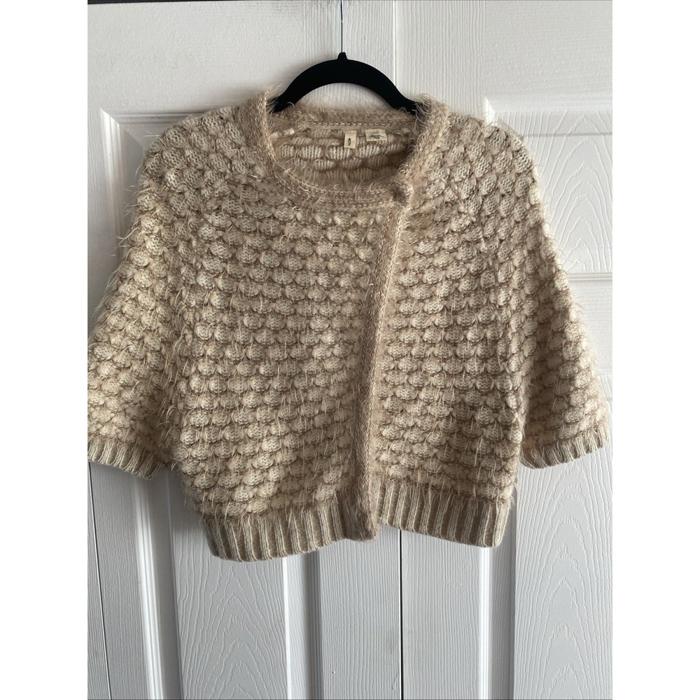 Moth Anthropologie Textured Bubble‎ Knit Cardigan Womens Size XS Tan Wool Angora